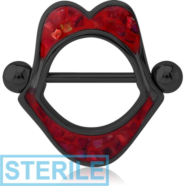 STERILE BLACK PVD COATED SURGICAL STEEL SYNTHETIC MOTHER OF PEARL MOSAIC NIPPLE SHIELD - MOUTH