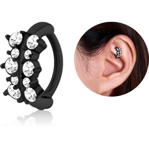 BLACK PVD COATED SURGICAL STEEL JEWELLED ROOK CLICKER - FILIGREE