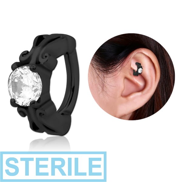 STERILE BLACK PVD COATED SURGICAL STEEL PRONG SET JEWELLED ROOK CLICKER - FANCY 3MM CENTER STONE