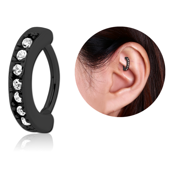 BLACK PVD COATED SURGICAL STEEL SWAROVSKI CRYSTAL JEWELLED ROOK CLICKER