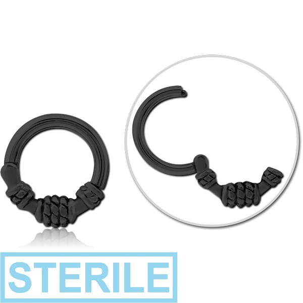 STERILE BLACK PVD COATED SURGICAL STEEL HINGED CLICKER - THREE ROPES SMALL
