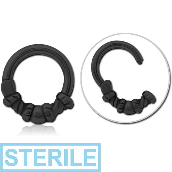 STERILE BLACK PVD COATED SURGICAL STEEL HINGED CLICKER - ROPE WITH BALL