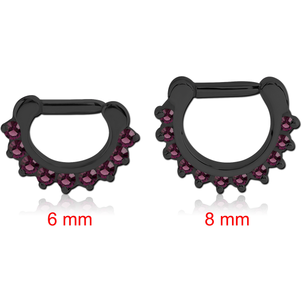 BLACK PVD COATED SURGICAL STEEL ROUND PRONG SET JEWELLED HINGED SEPTUM CLICKER RING