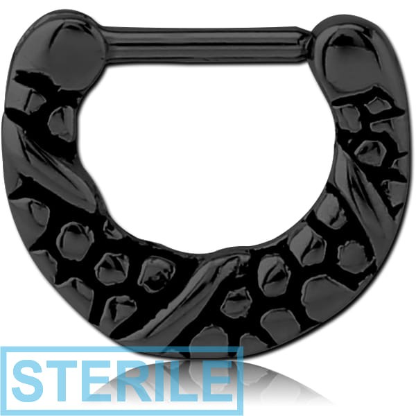 STERILE BLACK PVD COATED SURGICAL STEEL HINGED SEPTUM CLICKER - FILIGREE
