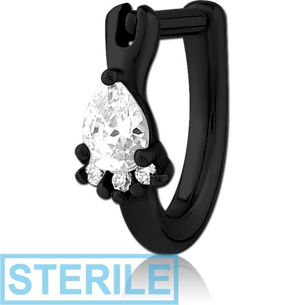 STERILE BLACK PVD COATED SURGICAL STEEL JEWELLED TRAGUS CLICKER