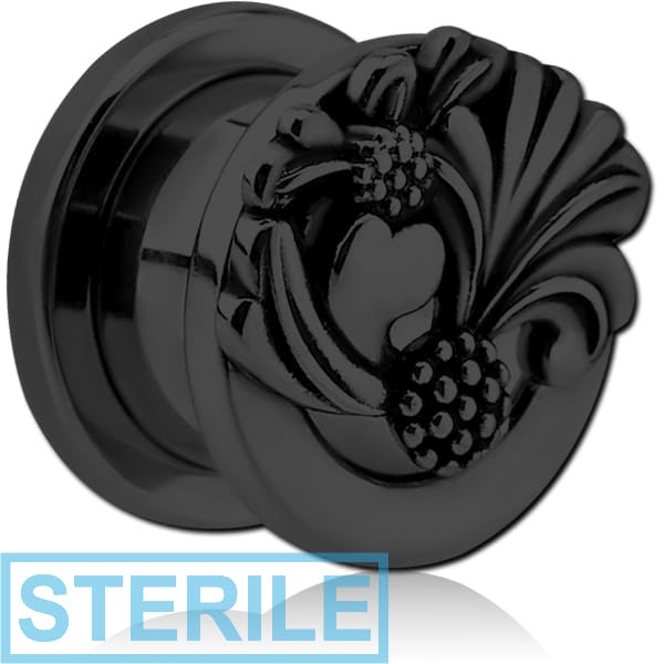 STERILE BLACK PVD COATED STAINLESS STEEL THREADED TUNNEL WITH SURGICAL STEEL TOP