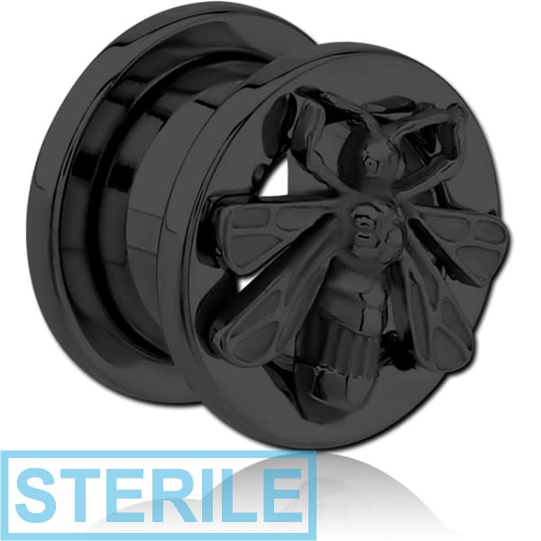 STERILE BLACK PVD COATED STAINLESS STEEL THREADED TUNNEL WITH SURGICAL STEEL TOP