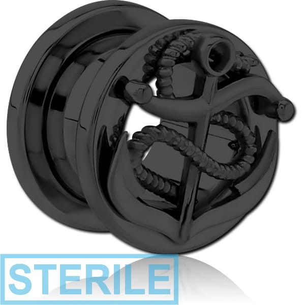 STERILE BLACK PVD COATED STAINLESS STEEL THREADED TUNNEL WITH SURGICAL STEEL TOP