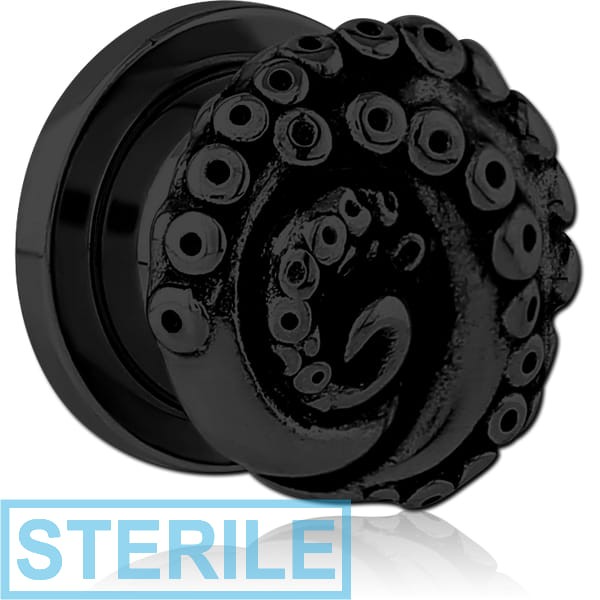 STERILE BLACK PVD COATED STAINLESS STEEL THREADED TUNNEL WITH SURGICAL STEEL TOP