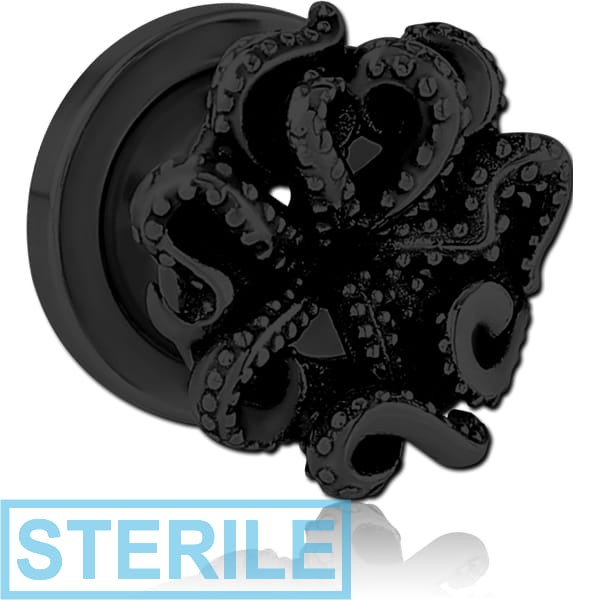 STERILE BLACK PVD COATED STAINLESS STEEL THREADED TUNNEL WITH SURGICAL STEEL TOP