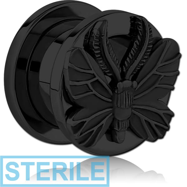 STERILE BLACK PVD COATED STAINLESS STEEL THREADED TUNNEL WITH SURGICAL STEEL TOP