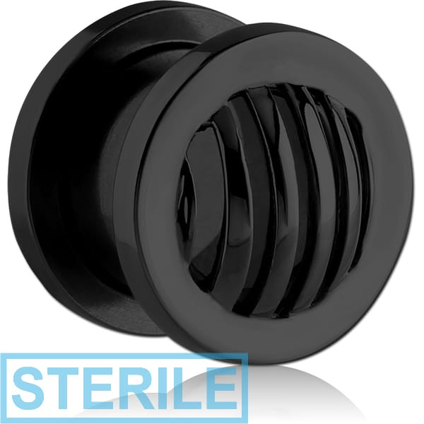 STERILE BLACK PVD COATED STAINLESS STEEL THREADED TUNNEL - STRIPES DOME