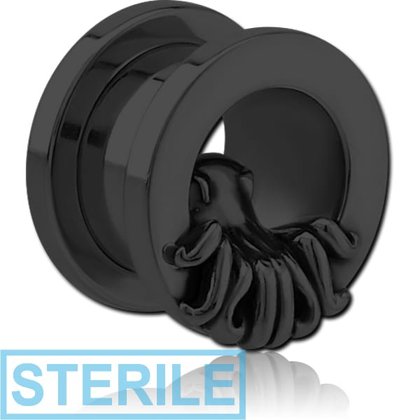 STERILE BLACK PVD COATED STAINLESS STEEL THREADED TUNNEL WITH SURGICAL STEEL TOP