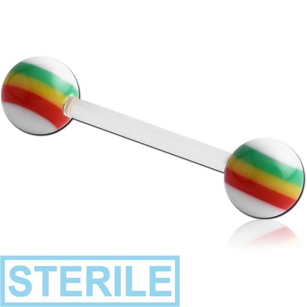 STERILE UV ACRYLIC FLEXIBLE BARBELL WITH WHITE RASTA BALL