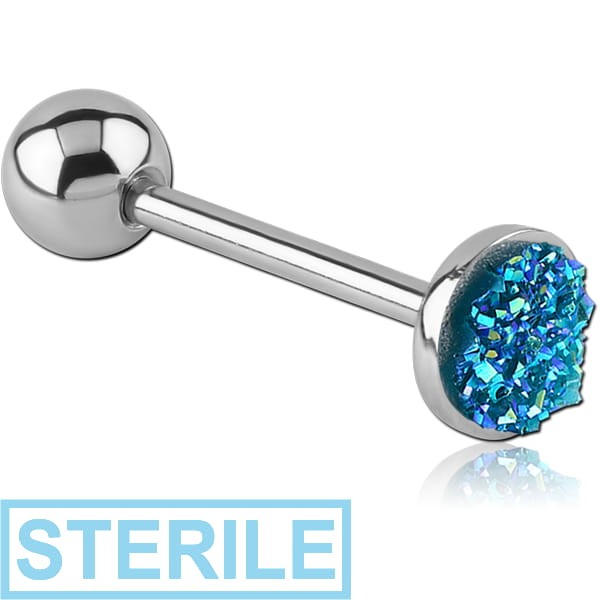 STERILE SURGICAL STEEL FLAT SYNTHETIC DRUZY CRYSTALS BARBELL