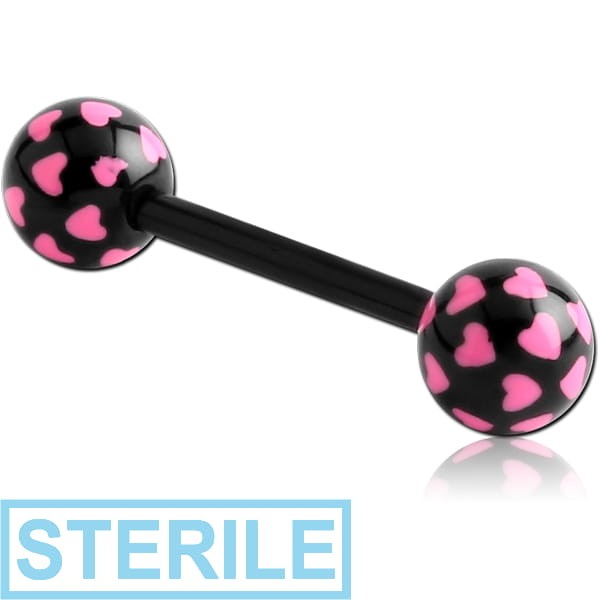 STERILE UV ACRYLIC FLEXIBLE BARBELL WITH PRINTED HEARTS BALL