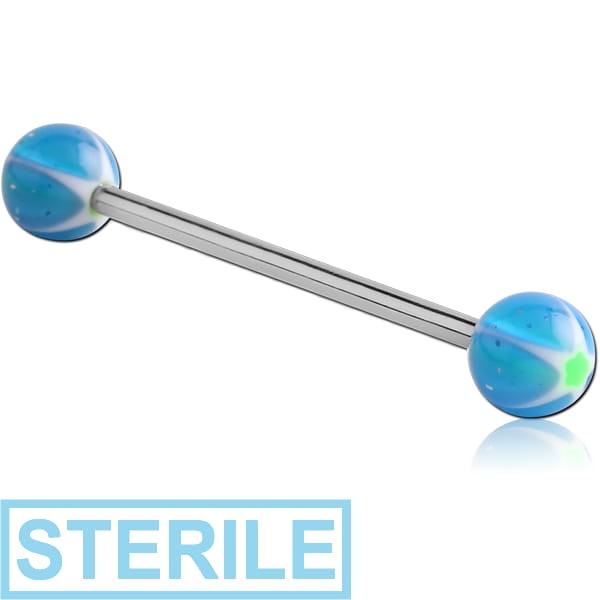 STERILE SURGICAL STEEL BARBELL WITH UV GLITTERING MURANO BALL
