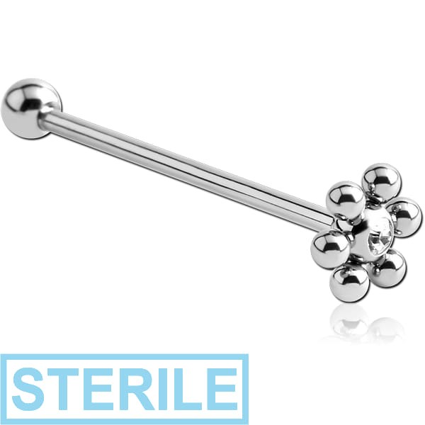 STERILE SURGICAL STEEL HIGH END CRYSTAL JEWELLED FLOWER BALL BARBELL