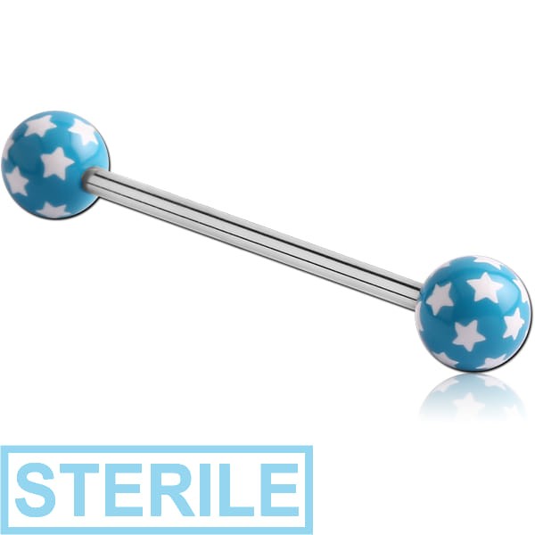 STERILE SURGICAL STEEL BARBELL WITH ACRYLIC MULTI STAR PRINTED BALL
