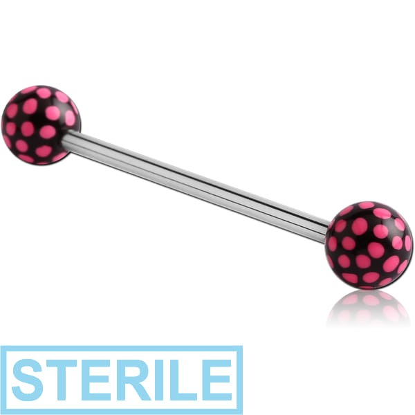 STERILE SURGICAL STEEL BARBELL WITH ACRYLIC MULTI DOT PRINTED BALL
