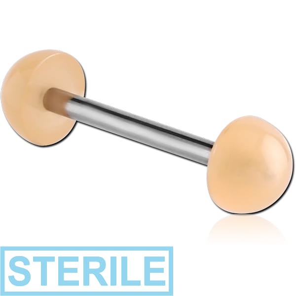 STERILE SURGICAL STEEL TONGUE RETAINER BARBELL WITH ACRYLIC HALF BALL