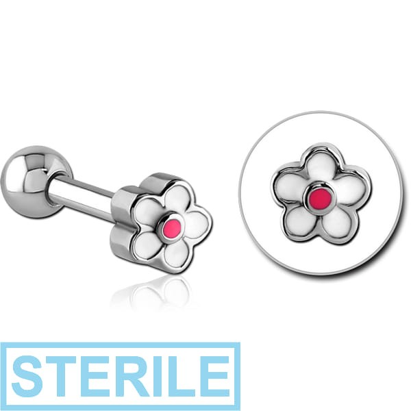 STERILE SURGICAL STEEL BARBELL WITH ENAMEL - FLOWER