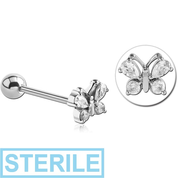 STERILE SURGICAL STEEL JEWELLED BARBELL - BUTTERFLY
