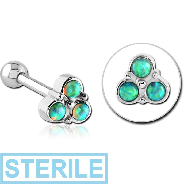 STERILE SURGICAL STEEL SYNTHETIC OPAL TRINITY TRAGUS BARBELL