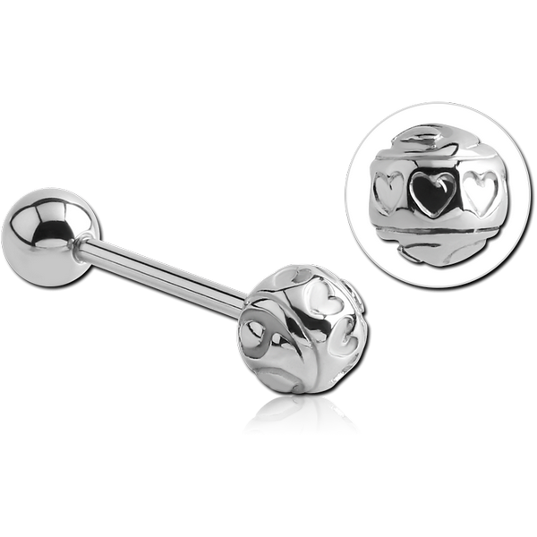 SURGICAL STEEL BARBELL - BALL WITH HEARTS