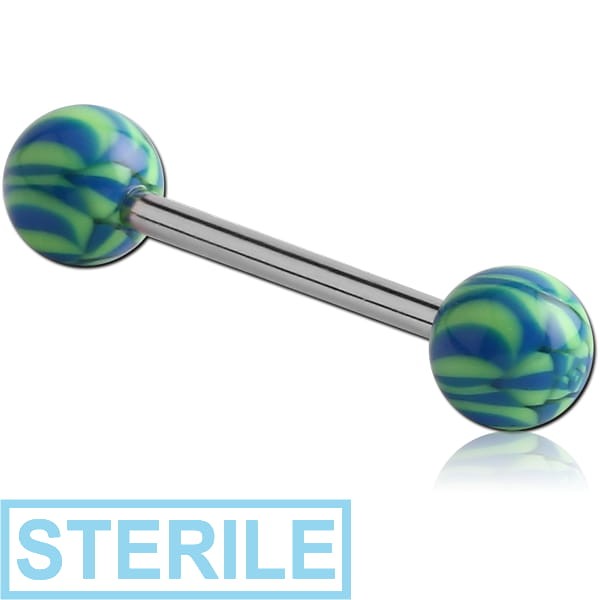 STERILE SURGICAL STEEL BARBELL WITH UV KALIEDOSCOPE BALL