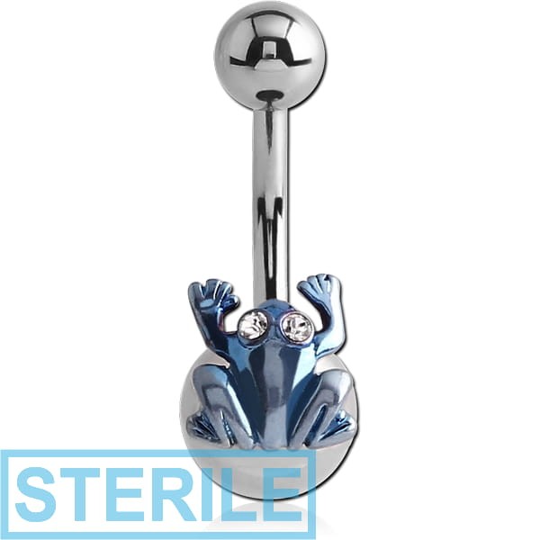 STERILE SURGICAL STEEL NAVEL BANANA WITH ANODISED JEWELLED FROG