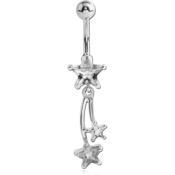 RHODIUM PLATED BRASS JEWELLED STAR NAVEL BANANA WITH FALLING STAR CHARM