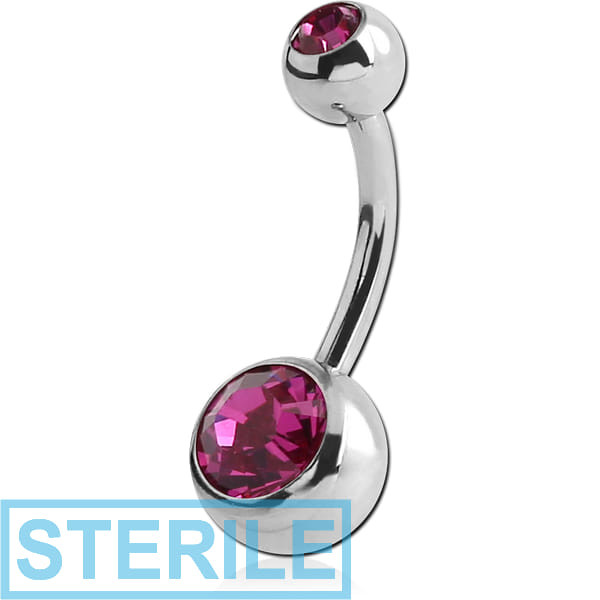 STERILE SURGICAL STEEL DOUBLE SWAROVSKI CRYSTALS JEWELLED NAVEL BANANA