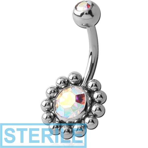 STERILE SURGICAL STEEL DOUBLE HIGH END CRYSTALS JEWELLED FLOWER NAVEL BANANA