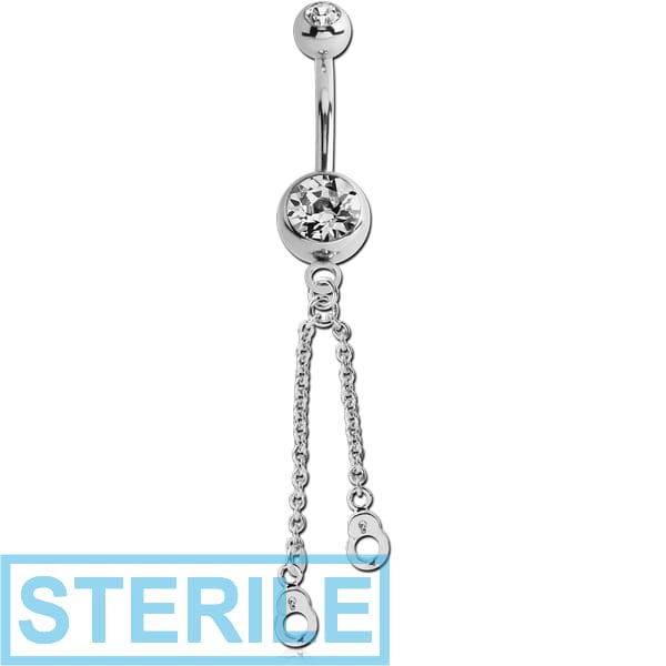 STERILE SURGICAL STEEL DOUBLE JEWELLED NAVEL BANANA WITH HANDCUFF CHARM