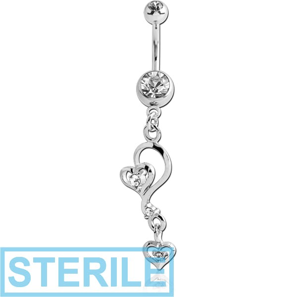 STERILE SURGICAL STEEL DOUBLE JEWELLED NAVEL BANANA WITH HEART CHARM
