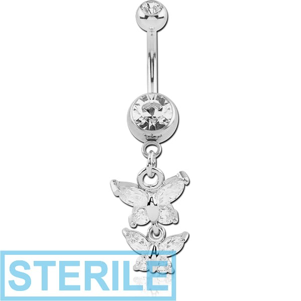 STERILE SURGICAL STEEL DOUBLE JEWELLED NAVEL BANANA WITH BUTTERFLY CHARM