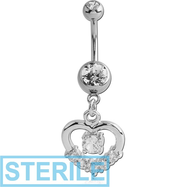 STERILE SURGICAL STEEL DOUBLE JEWELLED NAVEL BANANA WITH CHARM