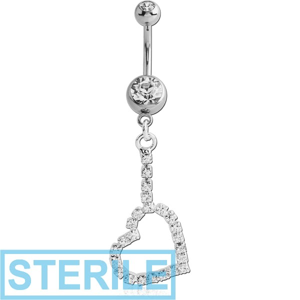 STERILE SURGICAL STEEL DOUBLE JEWELLED HEART DANGLE NAVEL BANANA