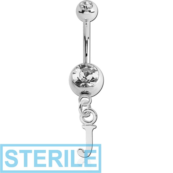 STERILE SURGICAL STEEL DOUBLE JEWELLED NAVEL BANANA WITH LETTER CHARM - J