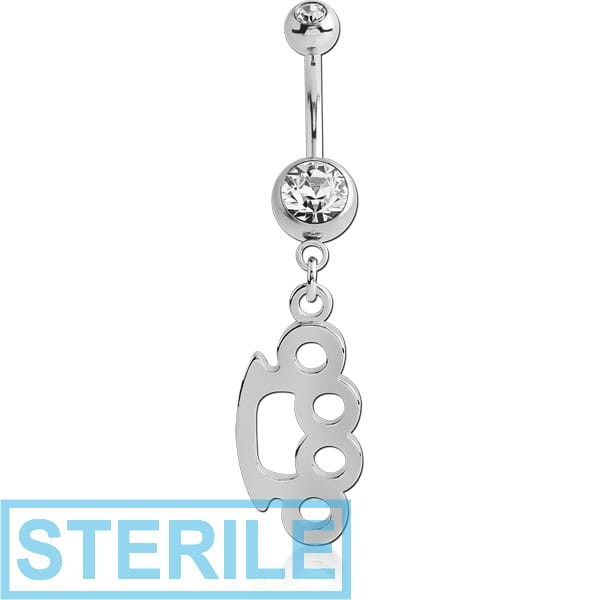 STERILE SURGICAL STEEL DOUBLE JEWELLED NAVEL BANANA WITH BRASS KNUCKLES CHARM