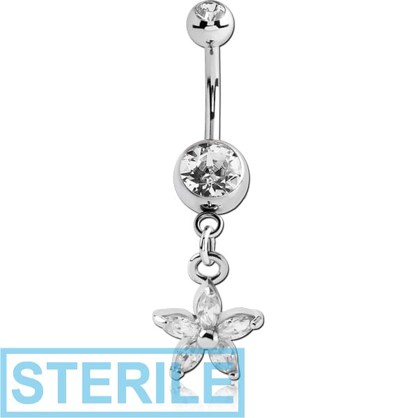 STERILE SURGICAL STEEL DOUBLE JEWELLED NAVEL BANANA WITH CLOVER CHARM