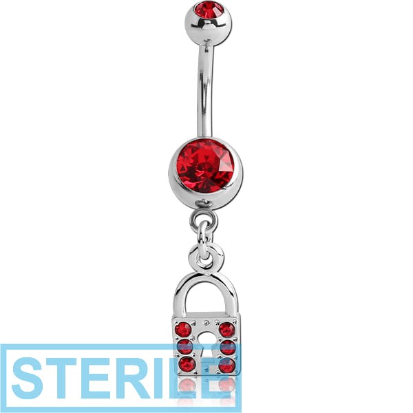 STERILE SURGICAL STEEL DOUBLE HIGH END CRYSTALS JEWELLED NAVEL BANANA WITH LOCK CHARM