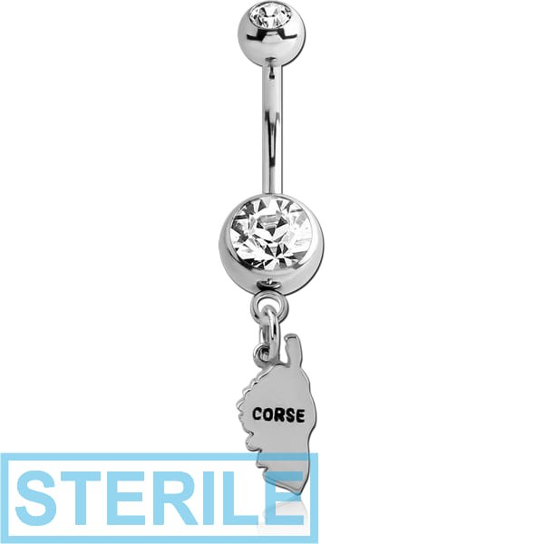STERILE SURGICAL STEEL DOUBLE JEWELLED NAVEL BANANA WITH CHARM