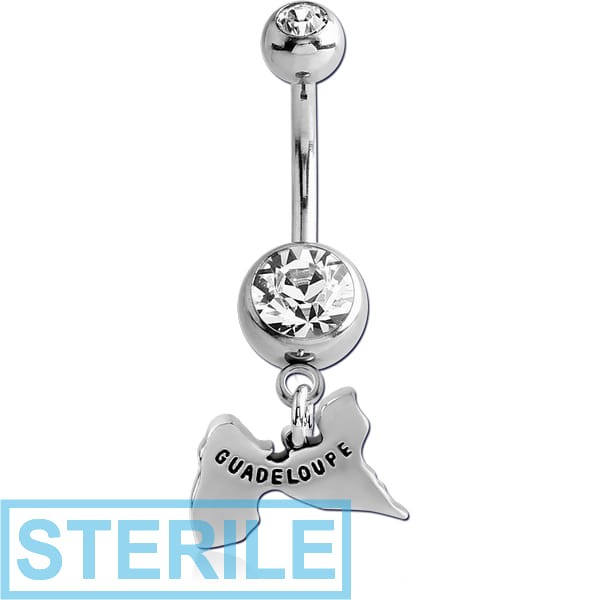 STERILE SURGICAL STEEL DOUBLE JEWELLED NAVEL BANANA WITH CHARM