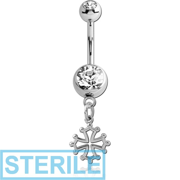 STERILE SURGICAL STEEL DOUBLE JEWELLED NAVEL BANANA WITH CHARM