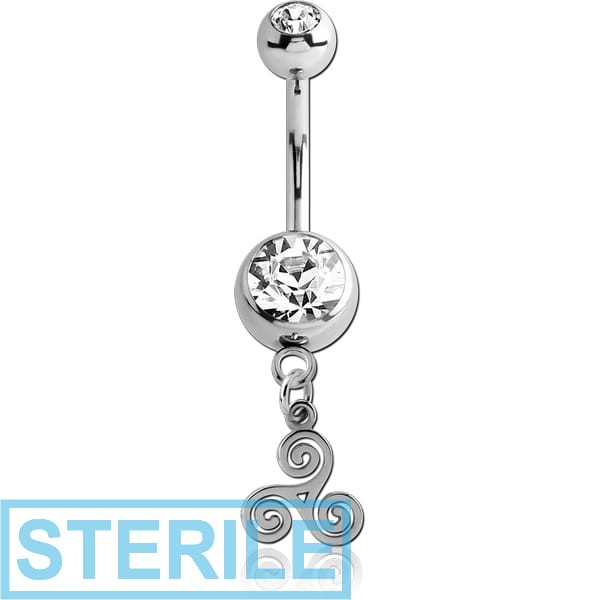 STERILE SURGICAL STEEL DOUBLE JEWELLED NAVEL BANANA WITH CHARM