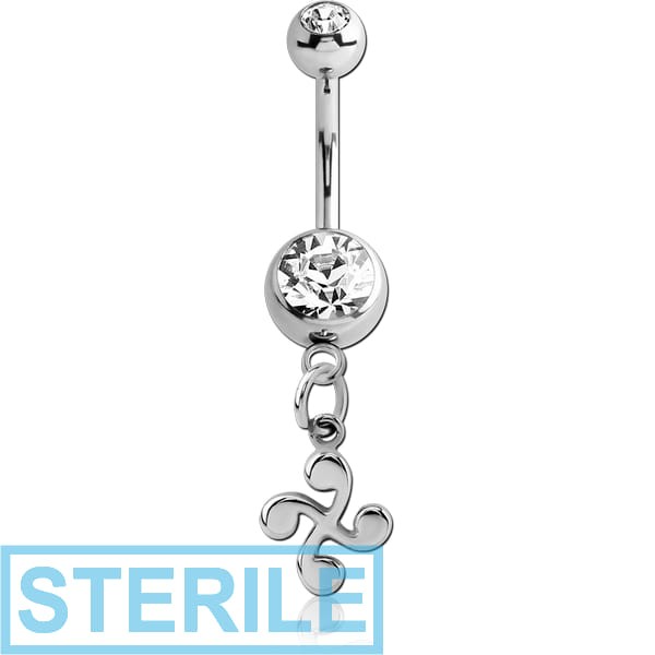 STERILE SURGICAL STEEL DOUBLE JEWELLED NAVEL BANANA WITH CHARM - CROSS