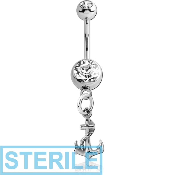 STERILE SURGICAL STEEL DOUBLE JEWELLED NAVEL BANANA WITH CHARM - ANCHOR