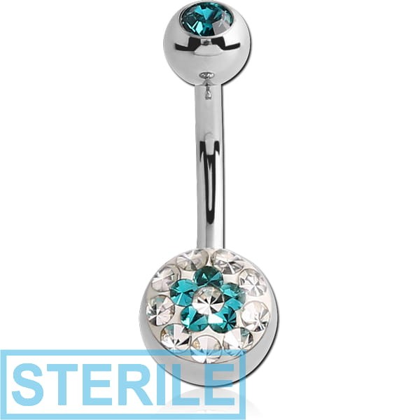 STERILE SURGICAL STEEL VALUE CRYSTALINE FLOWER DOUBLE JEWELLED NAVEL BANANA